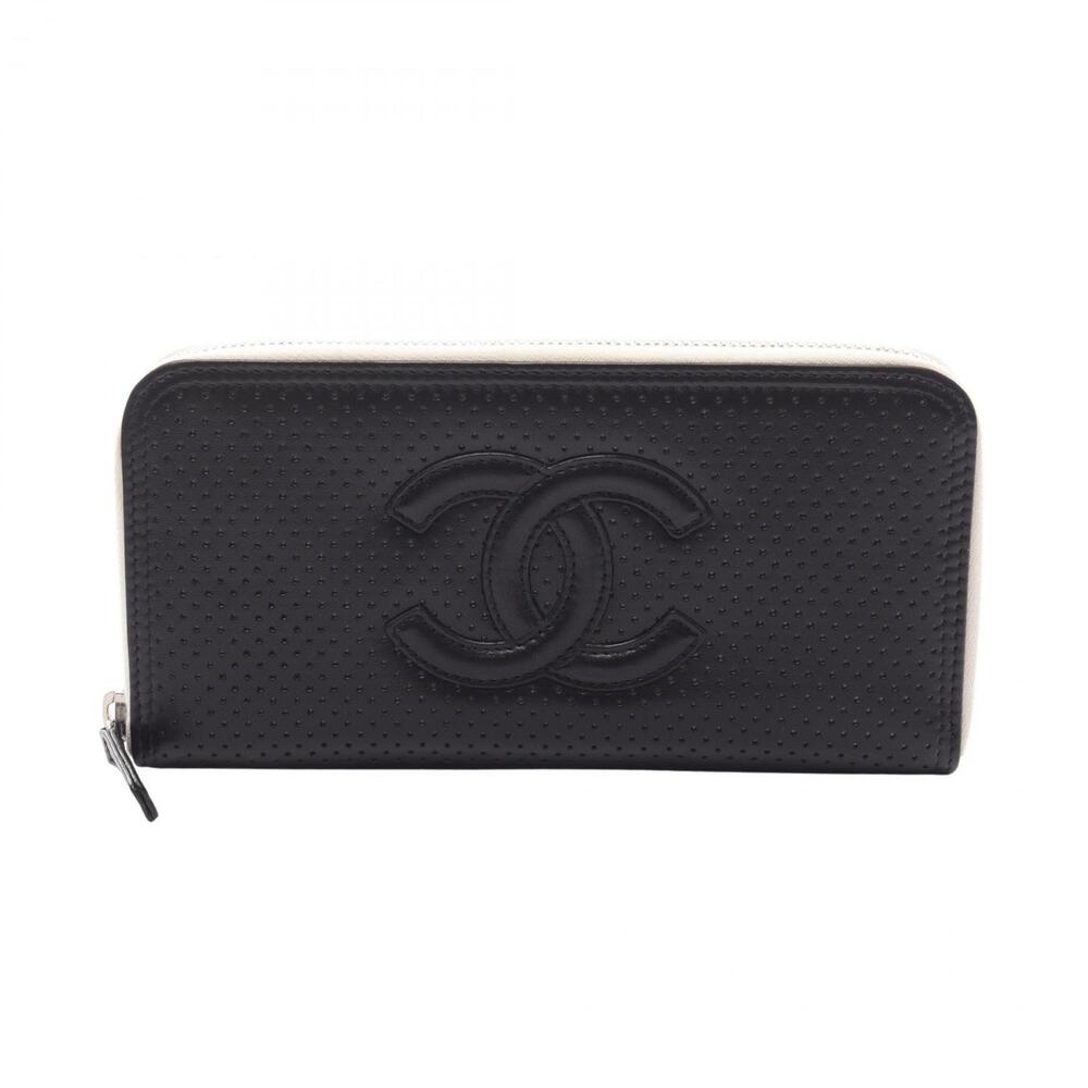 CHANEL Authentic Black Leather Logo Wallet - Picture 1 of 9